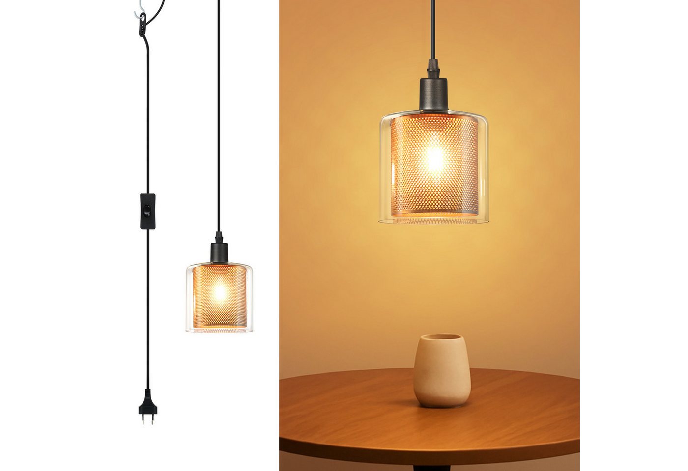 Nettlife Pendelleuchte Vintage Glas Gold E14 1 Flammig Esszimmer Hängelampe mit Stecker, mit Stecker und Schalter, LED wechselbar, Retro Esstisch Hängeleuchte für Wohnzimmer Küche Nettlife Pendelleuchte Vintage Glas Gold E14 1 Flammig Esszimmer Hängelampe mit Stecker, mit Stecker und Schalter, LED wechselbar, Retro Esstisch Hängeleuchte für Wohnzimmer Küche von Nettlife