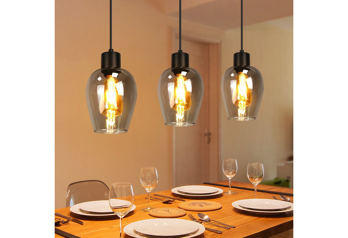 Nettlife Pendelleuchte Vintage Schwarz Hängelampe mit 1/3/4 Rauchglas-Schirmen E27, Höhenverstellbar, LED wechselbar, Esstischlampe für Wohnzimmer Küche Nettlife Pendelleuchte Vintage Schwarz Hängelampe mit 1/3/4 Rauchglas-Schirmen E27, Höhenverstellbar, LED wechselbar, Esstischlampe für Wohnzimmer Küche von Nettlife