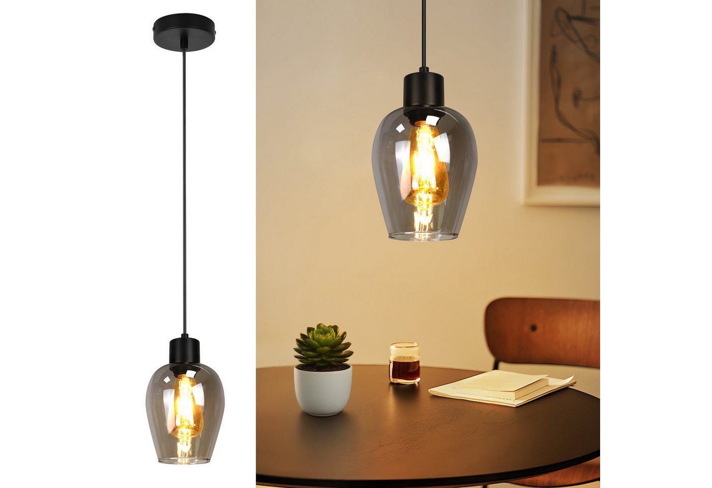 Nettlife Pendelleuchte Vintage Schwarz Hängelampe mit 1/3/4 Rauchglas-Schirmen E27, Höhenverstellbar, LED wechselbar, Esstischlampe für Wohnzimmer Küche Nettlife Pendelleuchte Vintage Schwarz Hängelampe mit 1/3/4 Rauchglas-Schirmen E27, Höhenverstellbar, LED wechselbar, Esstischlampe für Wohnzimmer Küche von Nettlife