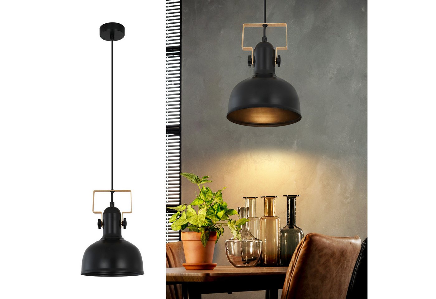 Nettlife Pendelleuchte Esstisch Schwarz Vintage E27 1/3 Flammig Kronleuchter Wohnzimmer, Höhenverstellbar, LED wechselbar, Schlafzimmer Küche Bar Flur von Nettlife