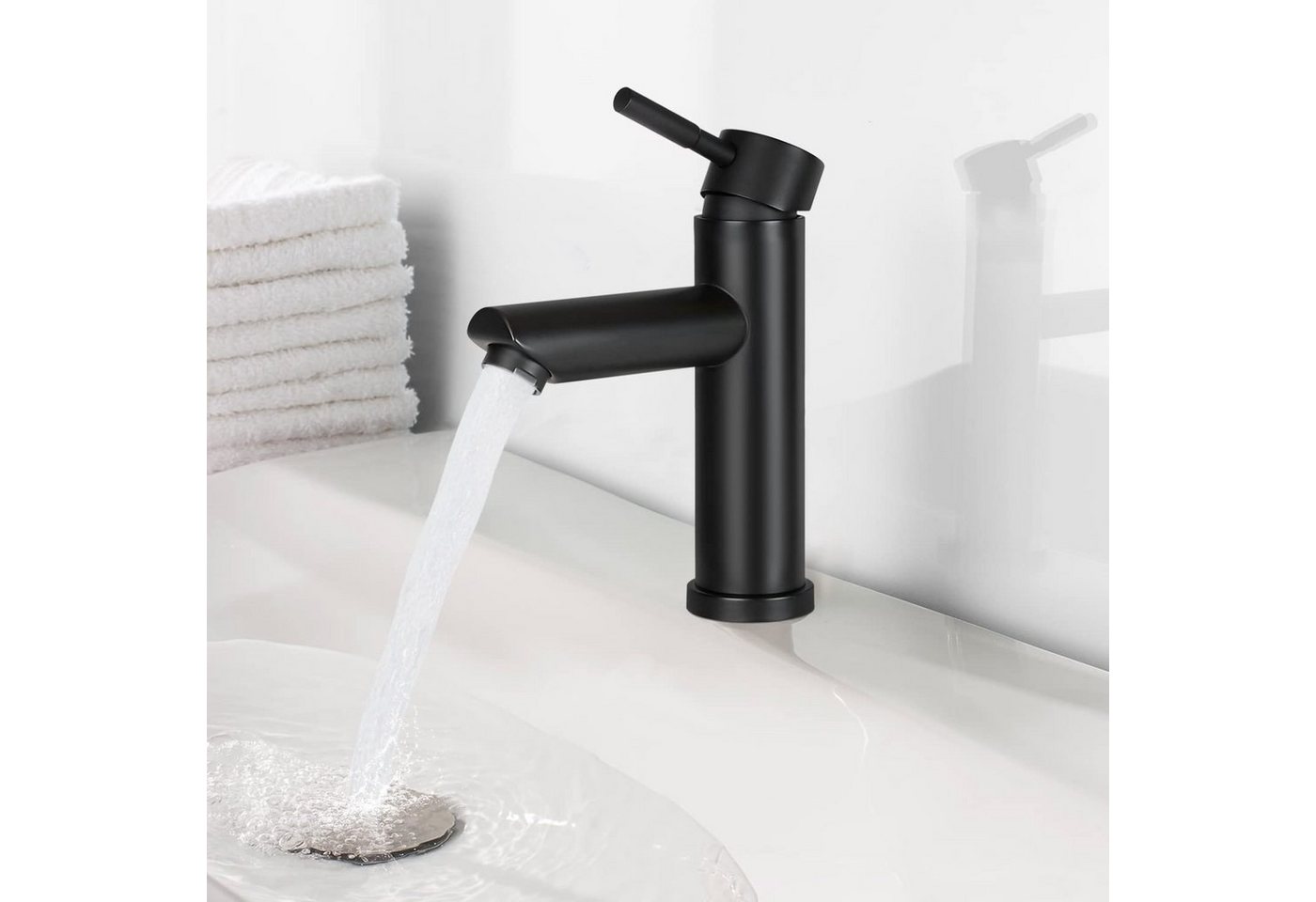 Nettlife Spültischarmatur Wasserhahn bad Waschtischarmatur waschbecken Armaturen schwarz (1-St., Mischbatterie) Hochdruck Edelstahl Armatur Kaltwasser einhebelmischer Badarmatur von Nettlife