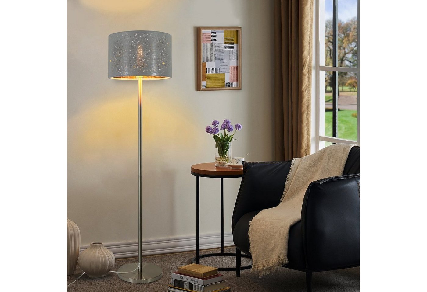 Nettlife Stehlampe Stehlampe Vintage max.40W E27 Sternenhimmel Stoff-Schirm, mit FuBschalter, LED fest integriert, für Schlafzimmer Esszimmer Wohnzimmer von Nettlife