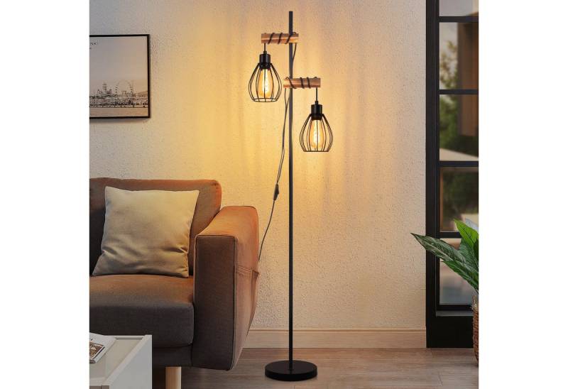 Nettlife Stehlampe Holz Vintage Wohnzimmer E27 2 Flammig Stehleuchte 152CM, mit Kippschalter, LED wechselbar, für Wohnzimmer schlafzimmer Esszimmer Büro von Nettlife