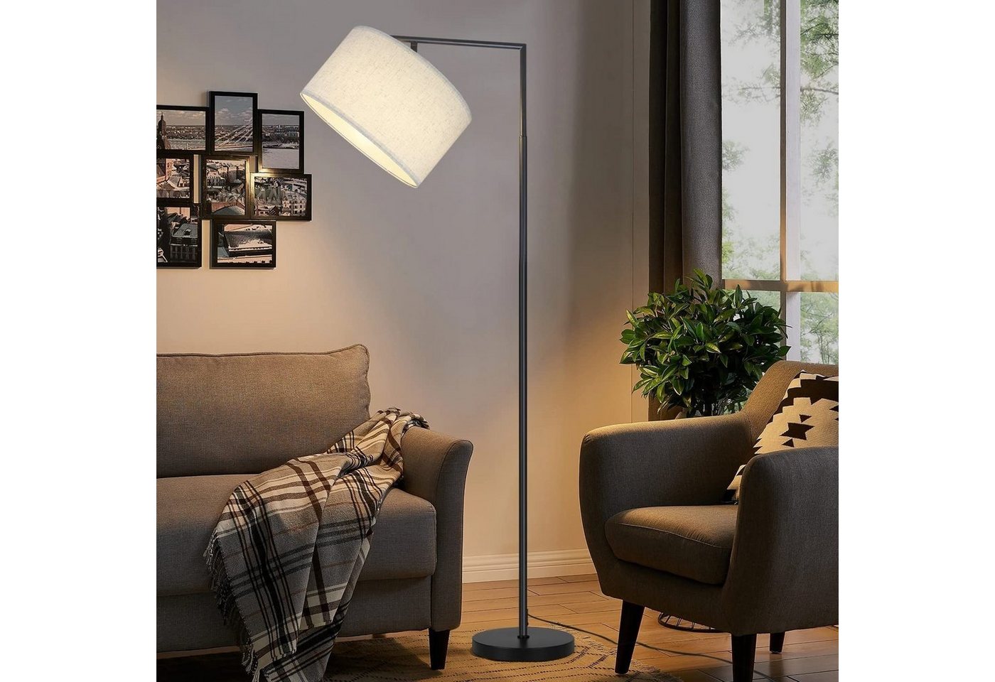 Nettlife Stehlampe Wohnzimmer Weiß Stehleuchte Modern Stoff E27 mit Fußschalter, LED wechselbar, Wohnzimmer Schlafzimmer Büro von Nettlife