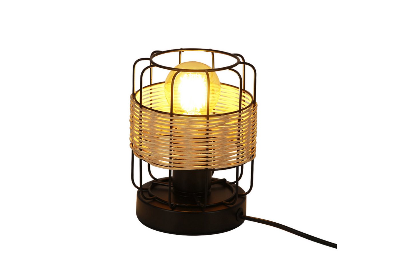 Nettlife Tischleuchte Retro Kleine Tischlampe Boho Lampe Schwarz aus Rattan Metall E27, LED wechselbar von Nettlife