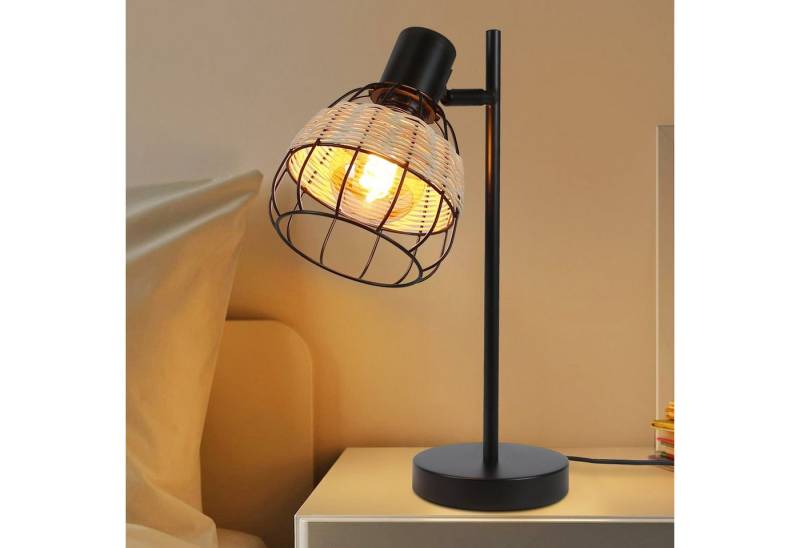 Nettlife Tischleuchte Tischleuchte Schwarz E27 Rattan schwenkbarer, mit Schalter, LED wechselbar, Wohnzimmer Schlafzimmer von Nettlife