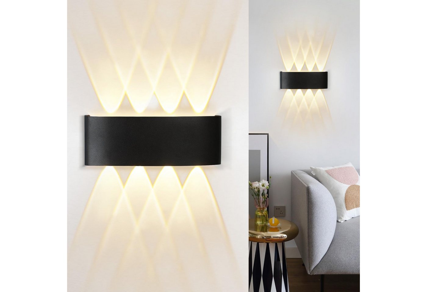 Nettlife Wandleuchte Aussen Schwarz Wandlampe Modern Flurlampe Innen, LED fest integriert, Warmweiß, Schlafzimmer Wohnzimmer Flure Badezimmer von Nettlife