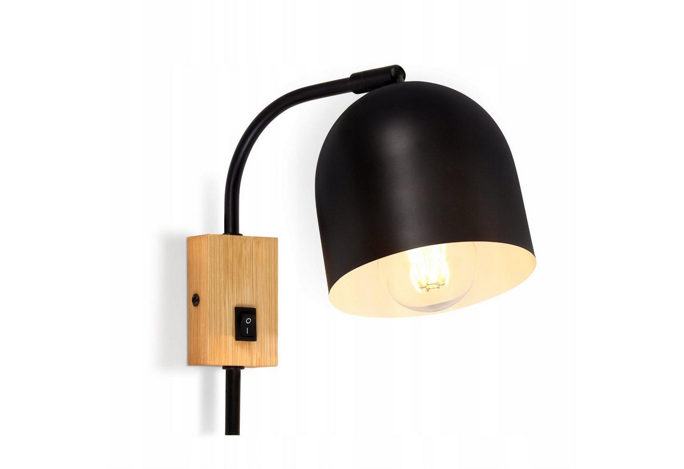 Nettlife Wandleuchte Schwarz Innen Holz mit Kippschalter Wandlampe Vintage E27 Metall, Schwenkbar 330°, ohne Leuchtmittel, für Flur Kinderzimmer Wohnzimmer Schlafzimmer Treppe von Nettlife