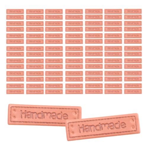 Nettoppo 100 StüCk PU Leder Handgemachte Etiketten mit Buchsatben Handmade GepräGte Etiketten Textil Leder Etiketten für KleidungsstüCk Mach Es Selbst NäHen ZubehöR von Nettoppo