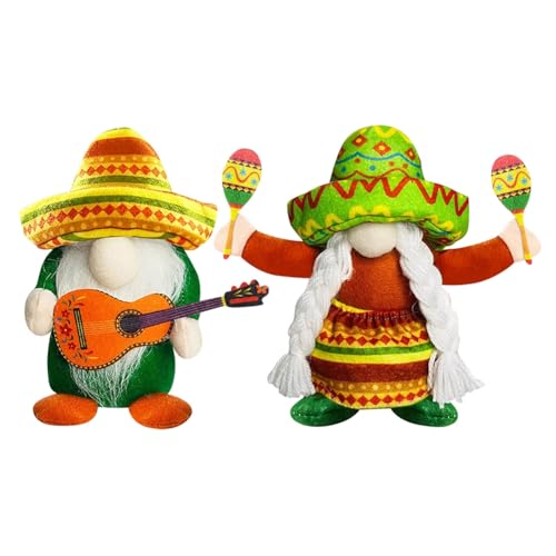 Nettoppo 2er-Pack Fiesta-Zwerge für Den Mexikanischen Taco-Dienstag, Handgefertigte Mexiko-Zwerge Aus Plüsch, Gesichtslose Puppendekoration, Sommer von Nettoppo
