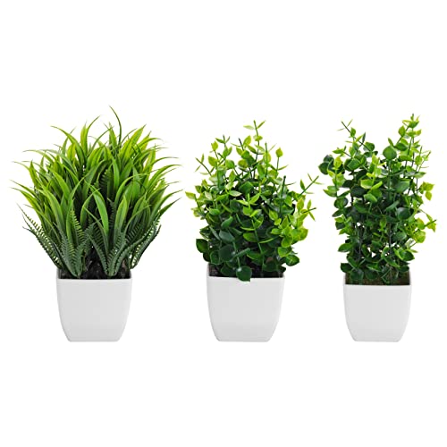 Nettoppo 3 Pack KüNstliche Pflanzen im TöPfen KüNstliche Eukalyptus Pflanze Mini Topf KüNstliche Pflanzen Drinnen Kleine Kunststoff Weizen Gras SträUcher von Nettoppo