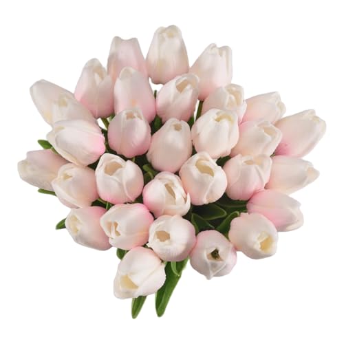 Nettoppo 30 StüCk KüNstliche Tulpen Blumen Echte BerüHrung Tulpen GefäLschte PU Tulpen Strauß Latex WeißE Tulpe und SchöNe Blumen (Rosa) von Nettoppo