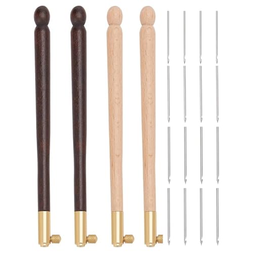 Nettoppo 4-Teiliges Tambournadel-Set mit 12 Nadeln, Stickhäkelnadeln, Holzgriff, Paillettenperlen-Nadelset von Nettoppo