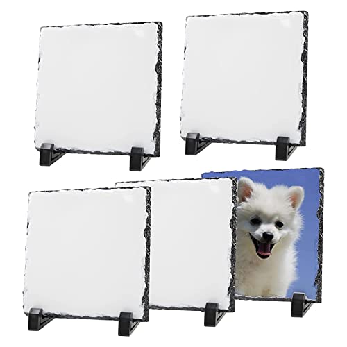 Nettoppo 5er Pack Sublimation Schiefer Rohlinge Schiefer Bilderrahmen Wärmeübertragung Rock Fotoplakette 6X6 mit Ständer von Nettoppo