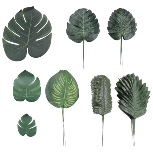 Nettoppo 88 StüCk Palm Dschungel BläTter 8 Arten KüNstliche Tropische Monstera BläTter mit Stielen für Hawaiian Luau Strand Theme von Nettoppo