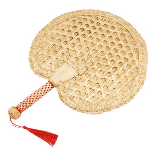 Nettoppo Hand Gewebter Gewebter Stroh Hand Ventilator Alter Sommer Natürlicher Hand Ventilator Umwelt Freundlicher Hand Gewebter Ventilator Dekorativer Runder Ventilator von Nettoppo