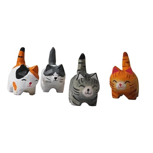 Nettoppo Hölzerne Katzenfiguren, Hübsche Kleine Geschnitzte Orangefarbene Katzenstatue, Handgefertigte Holzkätzchen-Kunstschnitzerei. von Nettoppo