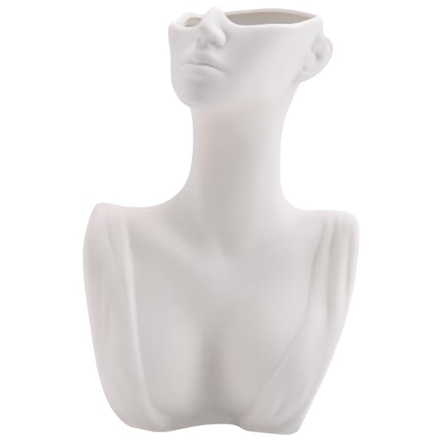 Nettoppo Kreative menschliche Kopf Gesicht Blumen Porträt Vase Dekorative nordische Blumen Topf Ornament Keramik Statue Zuhause von Nettoppo