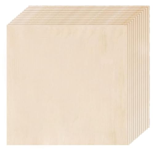 Nettoppo Lindenholzplatten, 12er-Pack, 12 X 12 X 1/8 Sperrholzplatten, 3 mm Lindenholz zum Laserschneiden, Lasergravurrohlinge, Zeichnen von Nettoppo