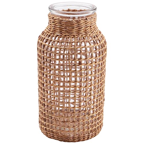 Nettoppo Stroh Glas Blumen Vase Japanischer Blumen Topf im Nordisch Vertraglich Vereinbarten Kreativen Blumen Korb für Wasser Pflanzen -S von Nettoppo