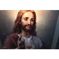 Schöne Vintage Heiliges Herz Jesu Wandbehang Mit Licht Und Scrollrahmen La Fuente von Netty805
