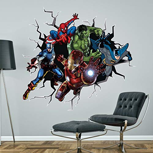 Superheroes Breaking Through Wall Sticker BATMAN HULK SPIDERMAN CAPTAIN AMERICA IRONMAN MARVEL Decal Mural (Small - 59cm high x 65cm wide) von Nettyspaghetti Graphics