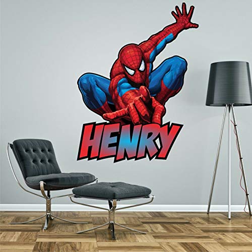 Spiderman Personalised Wall Sticker Decal Children's Boy's Bedroom Decal Art 4 Sizes (Medium - 75cm high) von Nettyspaghetti Graphics