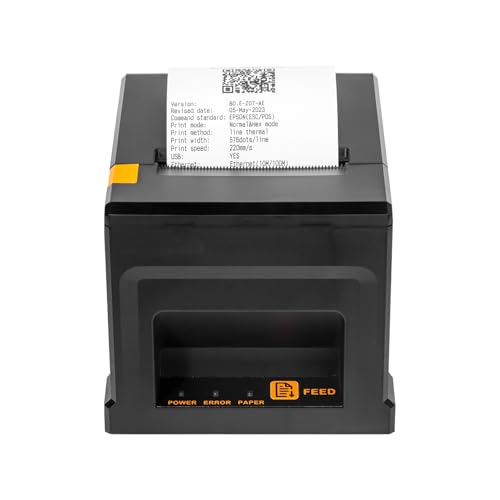 NetumScan 80 mm POS-Quittungsdrucker, 300 mm/s, USB-Thermo-Belegdrucker mit Auto-Cutter-Kassenschublade, USB-Ethernet-Schnittstelle, unterstützt Windows/Mac/Linux, Restaurant-Küchendrucker für ESC/POS von NetumScan