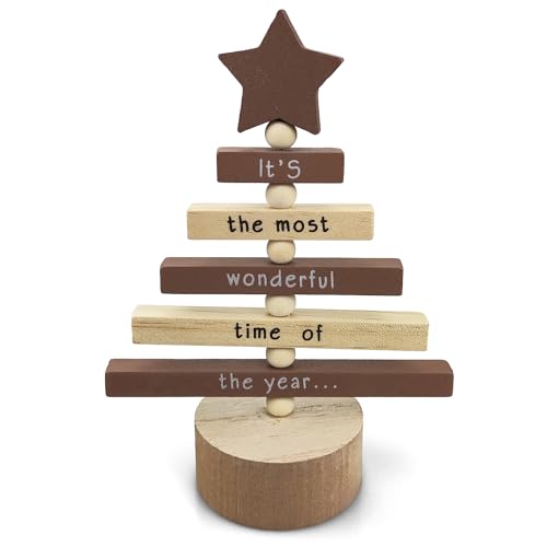 Netuno 1 Stück Weihnachts-Baum Holz Naturbraun Dunkelbraun 17 cm Holz Tannenbaum Deko-Baum aus Holz Weihnachts-Dekoration Holz Weihnachten Christbaum Schmuck Weihnachtsbaum Holzbaum mit Schriftzug von Netuno