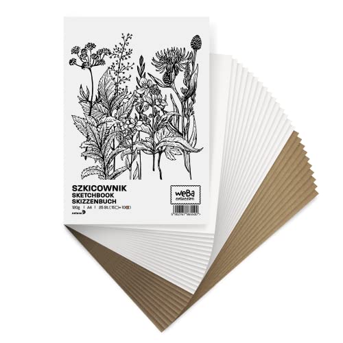 Netuno 1 x Zeichenblock Weiß Eco DIN A4 15 Blatt Weiß Zeichenpapier Weiß 120g + 10 Blatt Kraftpapier Braun 170g Skizzenbuch zum Malen Zeichnen Skizzenblock Zeichenbuch blanko Kinder sketchbook von Netuno