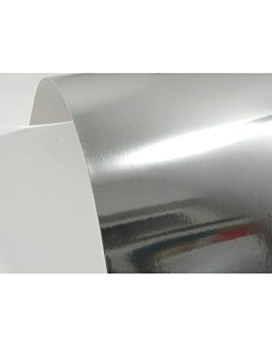 Netuno 10x Spiegelkarton Silber einseitig bedruckt DIN A5 148 x 210 mm 225g Mirror Silver Bastel-Karton mit Spiegel-Glanz Silber Dekor-Karton in Silber Metall-Papier zum Selbstgestalten Dekorieren von Netuno