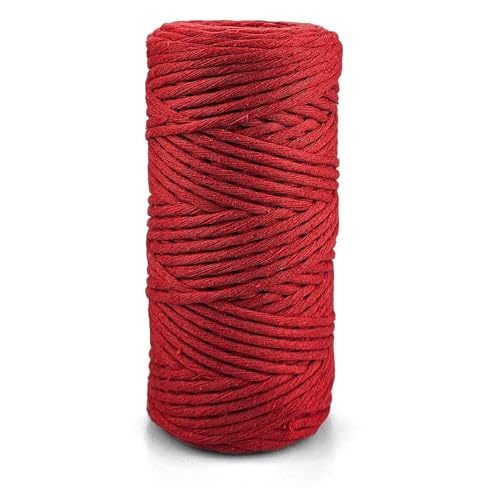 Netuno 1x Makramee Garn Rot 3 mm 100 m einfach gedreht Baumwollkordel Kordelband Naturkordel Bunte Baumwoll-Bastelschnur für Makramee Garn Kordel Makramee farbig Twisted Macrame Cord Cotton von Netuno