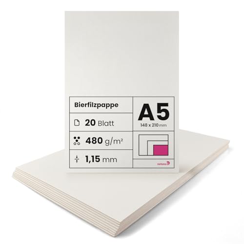Netuno 20 Blatt Bastel-Pappe Creme-Weiß DIN A5 148x 210 mm 1,15 mm 480g finnische Holzpappe Finnpappe Bierfilz-Pappe Bierdeckel-Pappe cremefarben dicker Karton zum Basteln Buchbinderarbeiten von Netuno