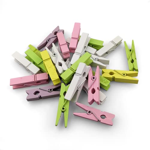 Netuno 25 Stück Deko-Klammern Holz 35 mm Pastellfarben Design Holz-Klammern bunt Wäscheklammern Zier-Klammern farbige Bastelklammern für Weihnachten Adventskalender Home- Deko Clips von Netuno