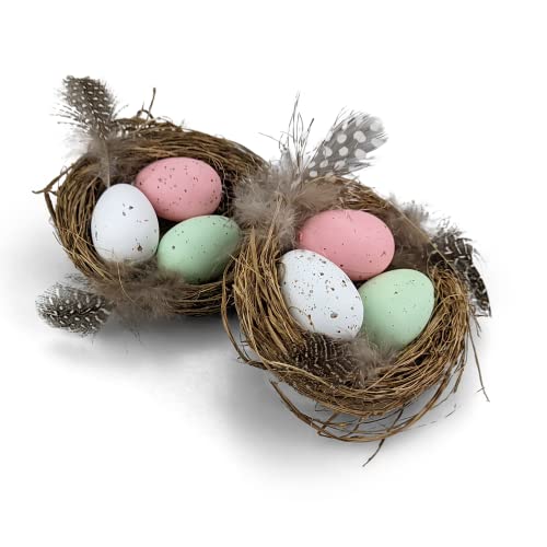 Netuno 2X Deko-Vogelnest mit Eiern 8 cm Osternest mit Kunsteiern Naturnest Deko-Nest Frühlings-Deko Kunststoffeier Styropor Osterdeko Tischdeko Ostern Ostereier im Nest Vogeleier künstlich Vögelnest von Netuno