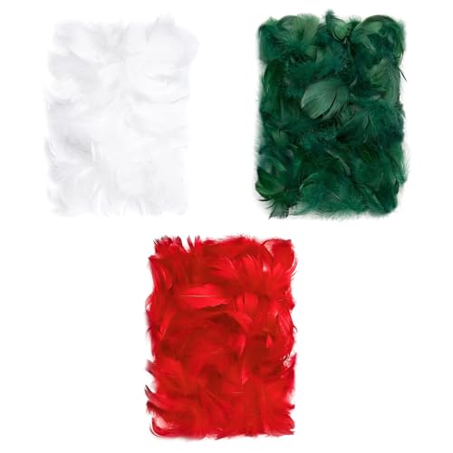 Netuno 450 Stück Deko Federn Weiß Dunkelgrün Rot WHITE DARK GREEN RED 30g Flaumfedern Schmuckfedern Vogelfedern Bastelfedern Natur für DIY Basteln Dekoration Ostern Weihnachten Dekofigur von Netuno
