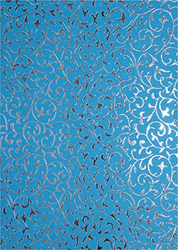 Netuno 5 Blatt Blau Dekorpapier mit Spitzenmuster in Silber, 180x250mm, 150g Effektkarton Floral-Design Einladungskarten, Hochzeit, Taufe, Weihnachten von Netuno