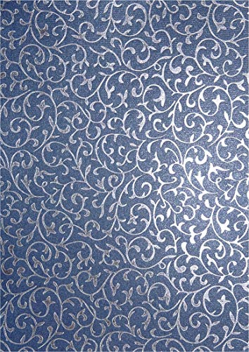 Netuno 5 Blatt Perlmutt-Dunkel-Blau Dekorpapier mit Spitzenmuster in Silber, 180x250mm, Effektkarton handgemacht, 150g, orientalischer Look, ideal für Einladungskarten, Hochzeit, Taufe, Weihnachten von Netuno