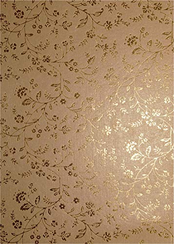 Netuno 5 Blatt Perlmutt-Gold Dekorpapier mit Blumenmotiv in Gold, 180x250mm, 150g, Effektkarton handgemacht, Floral-Design für Einladungskarten, Hochzeit, Taufe, Weihnachten, Basteln, Dekorationen von Netuno