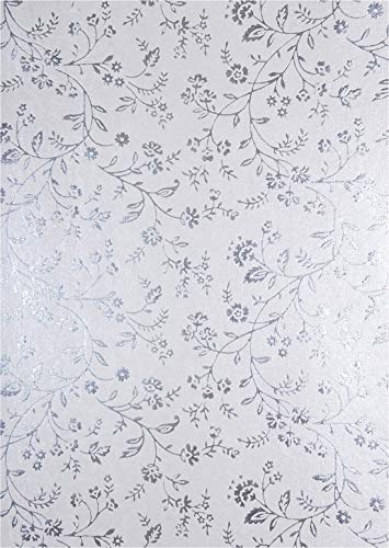 Netuno 5 Blatt Perlmutt-Weiß Dekorpapier mit Blumenmotiv in Silber, 180x250mm, Effekt-Karton handgemacht, 150g, orientalischer Look, ideal für Hochzeit, Taufe, Weihnachten, Geburtstag von Netuno