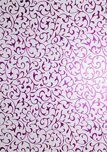 Netuno 5 Blatt Perlmutt-Weiß Dekorpapier mit Spitzenmuster in Rosa, 180x250mm, Effekt-Karton handgemacht, 150g, orientalischer Look, ideal für Einladungskarten, Hochzeit, Taufe, Weihnachten von Netuno