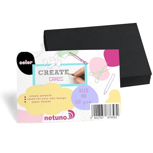 Netuno 50 Stück Bristol-Karton Schwarz DIN A6 105 x 148 mm 250g schwarze Karteikarten blanko Karten Set Tonkarton Bastelpapier bunt Bastelkarton dickes Kartonpapier farbig Kreativ-Karton a6 Farbkarton von Netuno