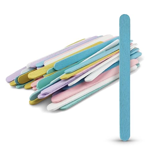 Netuno 60 Stück Holzstäbchen Pastellfarben 11,4 cm Eisstiele aus Holz zum Basteln Dekorieren farbig sortiert Bastelstäbchen Holzspatel flach Bastelholz Stiele Bastelmaterial von Netuno