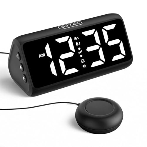 Wecker Laut für Tiefschläfer, Lauter Wecker mit Vibration, Doppelalarm, LED-Anzeige, 5 Helligkeitsstufen, 4 Lautstärken, Snooze, Vibrationswecker für ältere Menschen Teenager Gehörlose Hörgeschädigte von Netzu