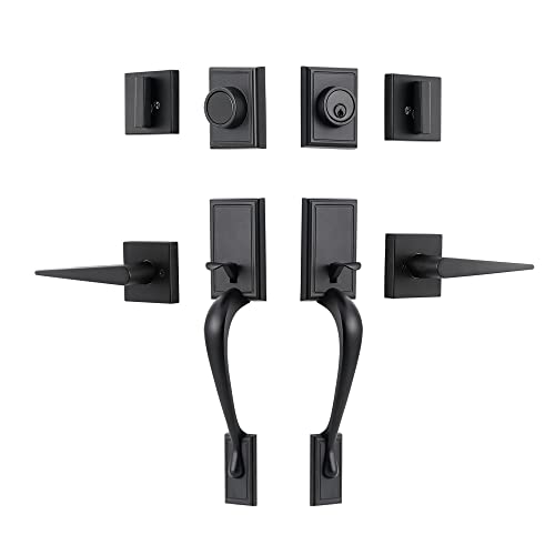 NeuType Haustürschloss-Set Schwerlast Doppeltürschloss Set Doppeltürgriff Set mit Dummy Außentürschloss Set mit Riegelschlössern für Türen Mattschwarz Türgriff Türgriff-Sets von NeuType