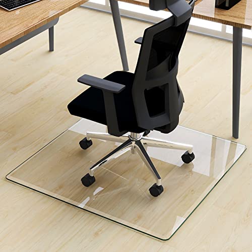 NeuType Teppich für Bürostuhl aus Glas, 91 x 91 cm, rutschfest, 5 mm, Dicke, Bodenschutzmatte, für Harte Fliesen/Gaming unter Rollstuhl, quadratisch, transparent von NeuType
