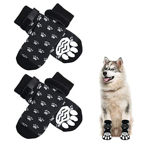 NeuWook Indoor Anti-Rutsch Socken für Hunde, 2 Paar Verstellbare Hundesocken Pfotenschutz Haftsocken, Doppelt Seitlich rutschfeste Hundesocken für Innenholzboden(M) von NeuWook