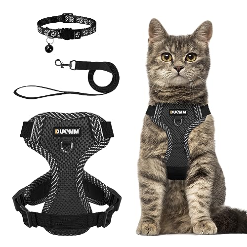 NeuWook Katzengeschirr mit Leine, Katzenleine mit Geschirr für Katzen, Brustgeschirr Cat Harness Katzengarnitur ausbruchsicher verstellbar Katzenweste (Schwarz, L) von NeuWook