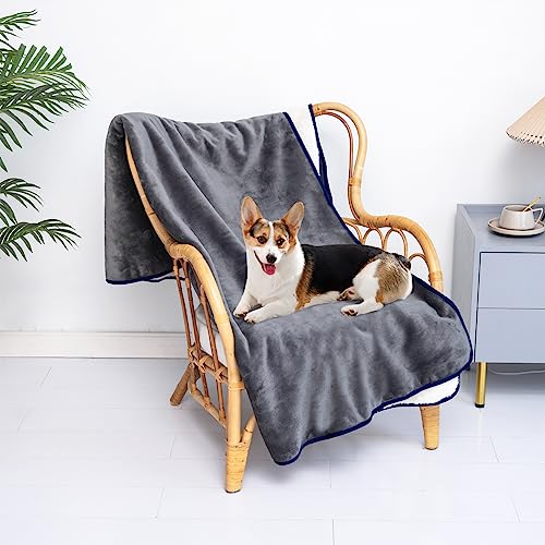 NeuWook wasserdichte Hundedecke Grosse Hunde, Waschbar Hundedecken für Bett Couch Sofa Protector Fleece Flanell Welpen Decke, Hundedecke für Hunde Welpen Katzen(Grau, 60×80 cm) von NeuWook