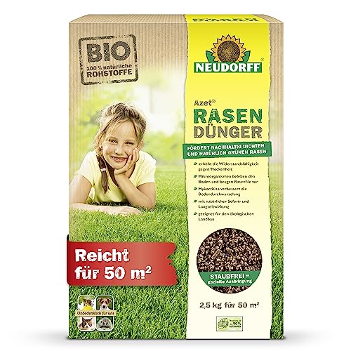 Neudorff Azet RasenDünger – Organischer Bio-Rasendünger für 50 m² sorgt für eine dichte, grüne und strapazierfähige Rasenfläche, 2,5 kg von Neudorff